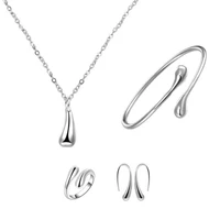 4pcsset fashion women teardrop charm necklace earrings opening ring bracelet jewelry set accessory gift 2020 new