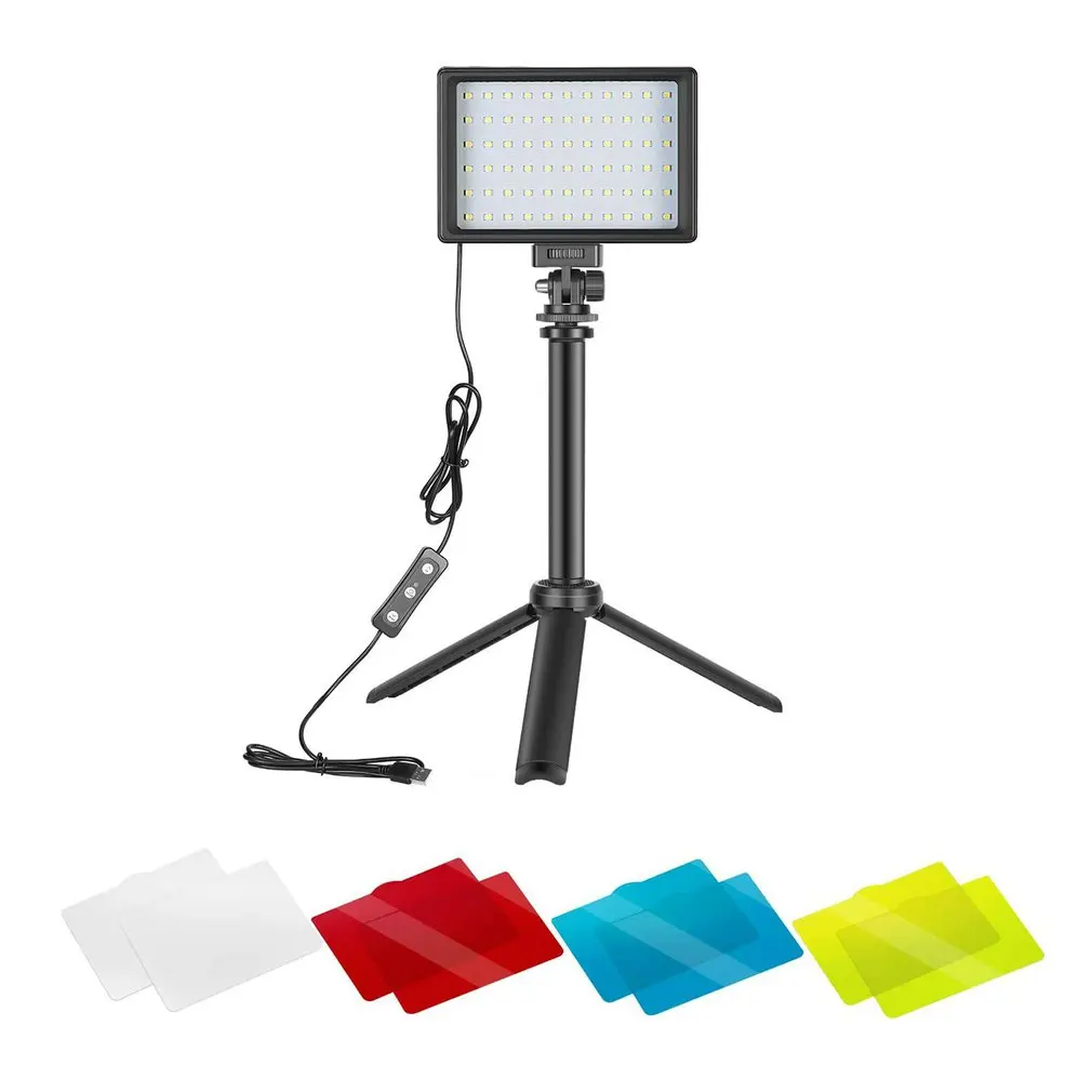 2 Sets Dimmable 5600K USB LED Video Light With Adjustable Tripod Stand And Color Filters For Tabletop Low-Angle Shooting |