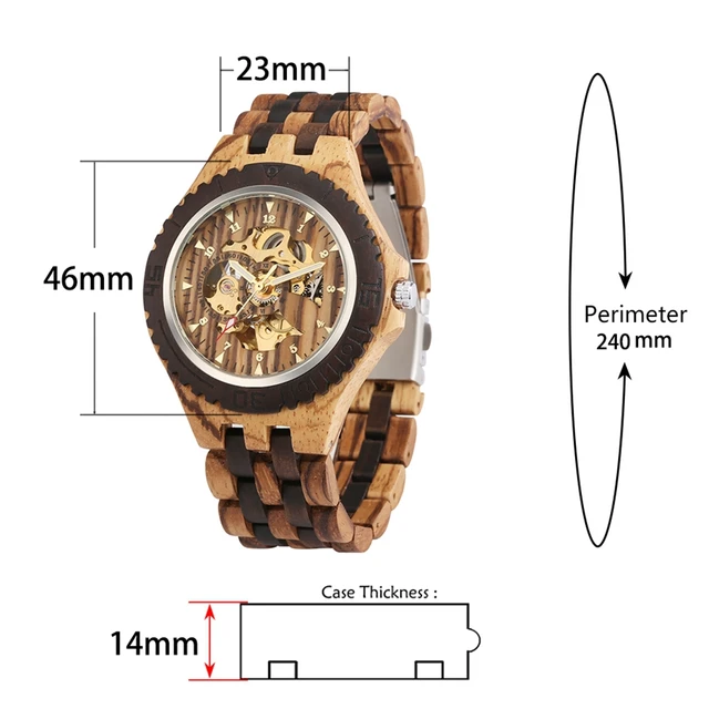 Wooden Automatic Watch for Men - Golden Skeleton Arabic Numerals 3