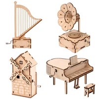 children wooden diy hand cranked phonograph music box assembly model building kits handmade puzzle creative toys for kids gifts