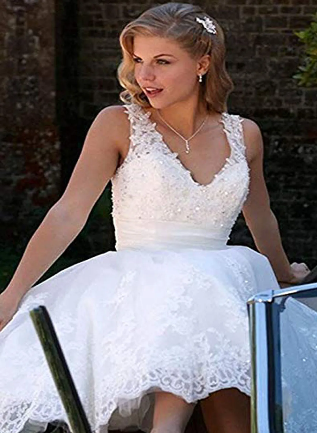 Short Wedding Dresses Bridal Gowns Embroidery Vestidos De Novia V-neck Lace Up Satin Beaded Corset Lace up BackPlus Size