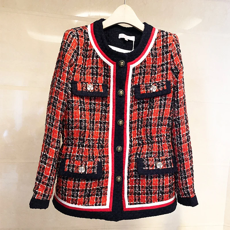 SHTONGHUA осенне-зимняя твидовая куртка пальто женское с круглым вырезом длинным