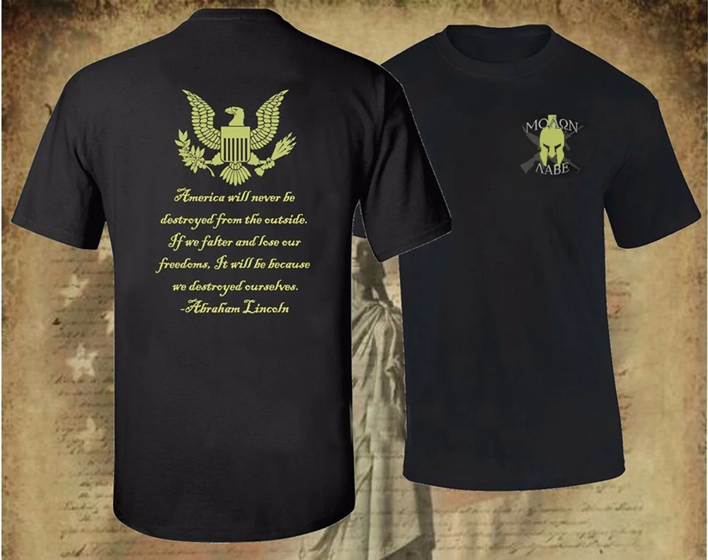 

Molon Labe Men's T-Shirt 2nd Amendment 3 Percent Cotton Round Neck Short Sleeve T Shirt Patriot Apparel