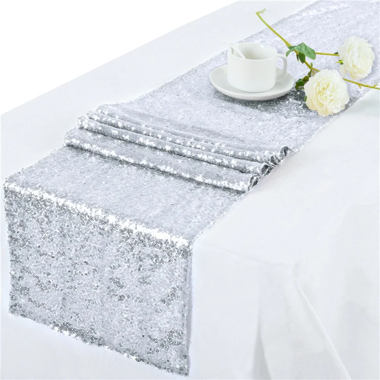 Encrypted Full Version Sequin Table Runner Cotton Flag Single Layer Flash Wedding Banquet Mat Party Decoration Home Textile images - 6