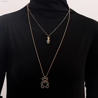 autumn and winter diamond studded bear double layer pendant necklace sweet and cute design long sweater chain ladies accessories