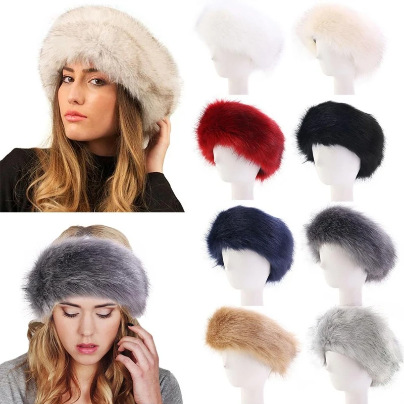 Winter Furry Hairband Elastic Faux Fur Headband Hat Ski Hats Winter Outdoor Ear Warmer Soft Warm Earmuff Head Wraps
