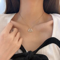 simple fashion design sense cold wind light luxury titanium steel clavicle chain gold lock zircon pendant necklace