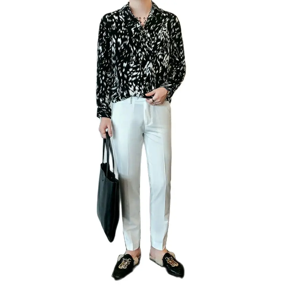 

Printed Leopard Print Long Sleeve Shirt Men 's Casual All -Matching Fashion Ruan Shuai Niche Color Matching Shirt