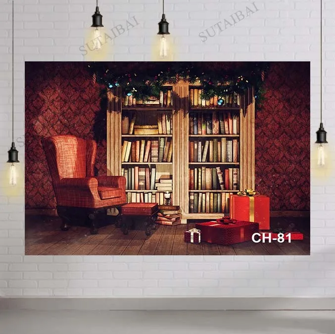 

Christmas Backdrops Library Interior Bookshelf Books Photography Backgrounds Customized Photographic Backdrops for Photo Studio