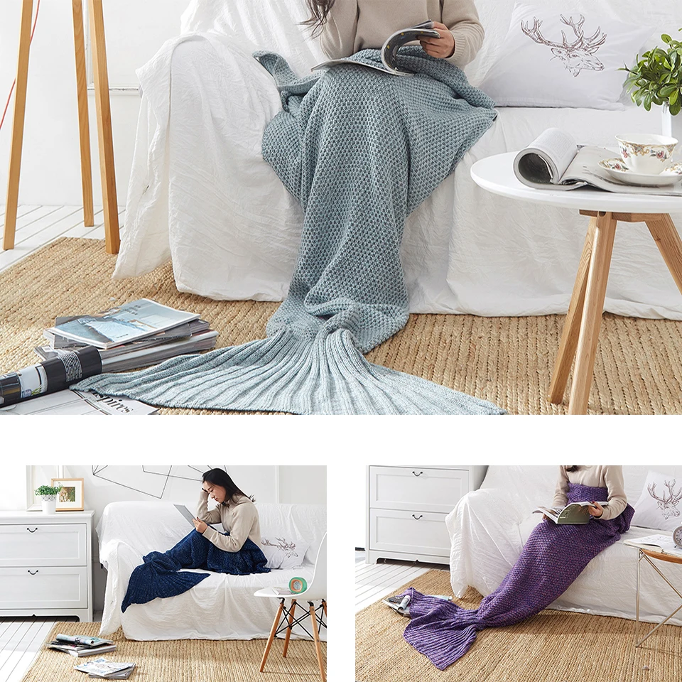 Мягкое вязаное одеяло хвост русалки спальный мешок ручной работы для детей