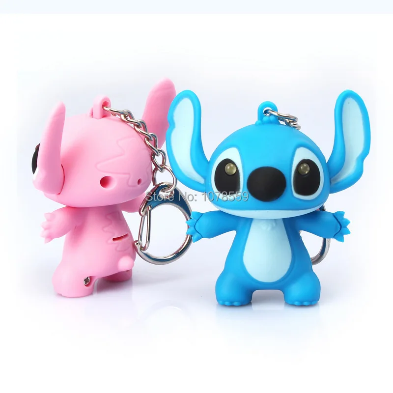 10pcs stitch voiced led flashlight key chain car lovers gift phone bag pendant ornaments creative toys novelty lighting free global shipping