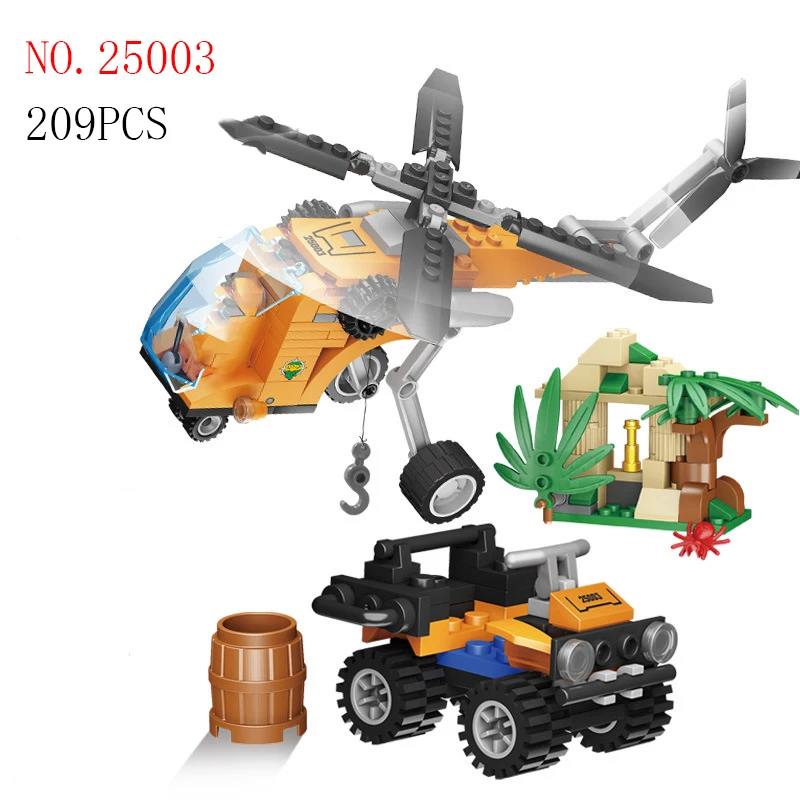 

25003 209PCS Jungle series helicopter Building Blocks off-road vehicle Bricks Toys For Boys Gift