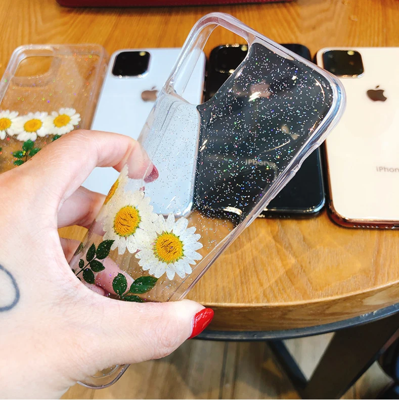 

Real Dried Flowers silicone For iPhone 11 Pro Max 2019 Case Clear Soft Cover Support Wireless Charging for iPhone 11Pro 5.8 inch