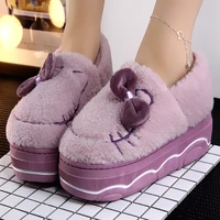 platform slippers women home slippers winter plush warm house slipper indoor female butterfly knot cute bedroom furry slippers