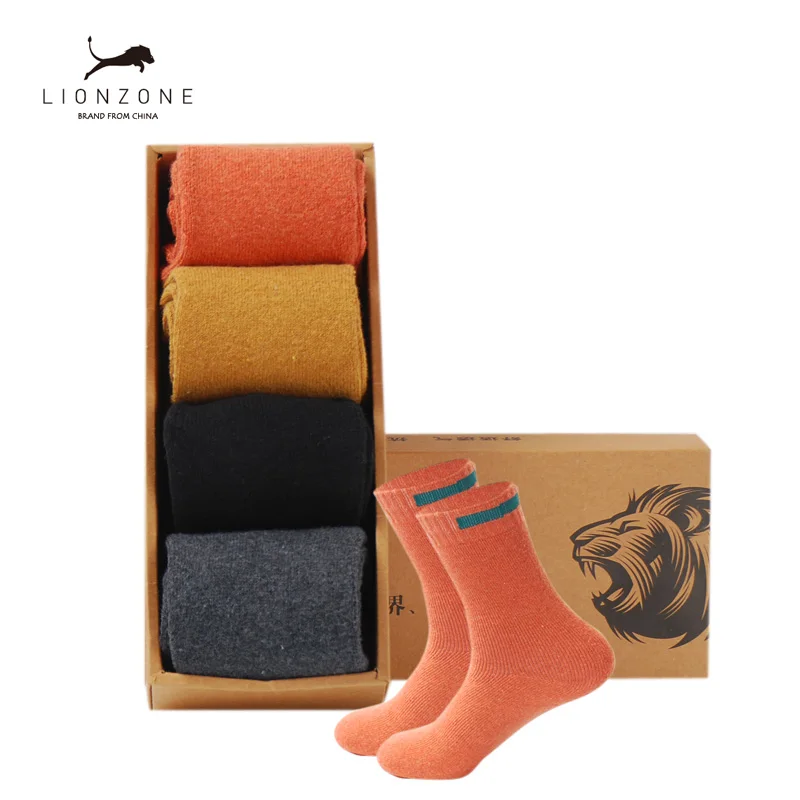 Толстые шерстяные носки мужские деловые повседневные Calcetines Invierno Meias Ho мужские s тканевые вывески дизайн LIONZONE бренд 1 лот = 4 шт - Цвет: BZH4