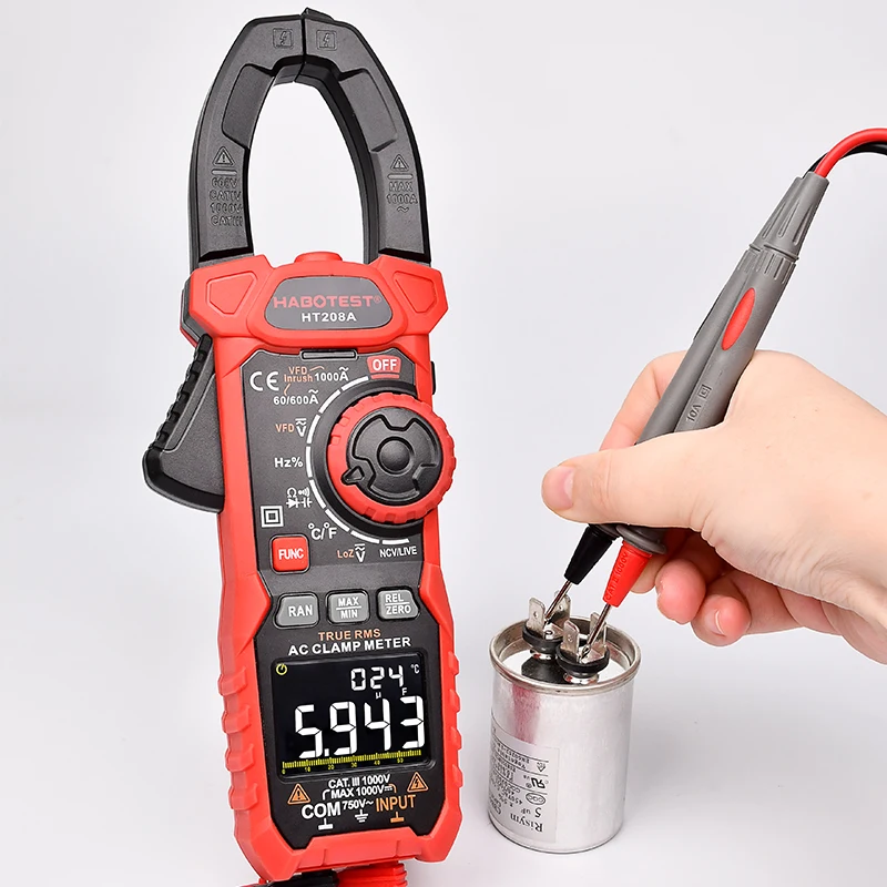 Professional Digital Clamp Meter Multimeter HABOTEST 1000V 1000A Amp Pinza Amperometric °C °F VFD Inrush Current Tester HT208A |