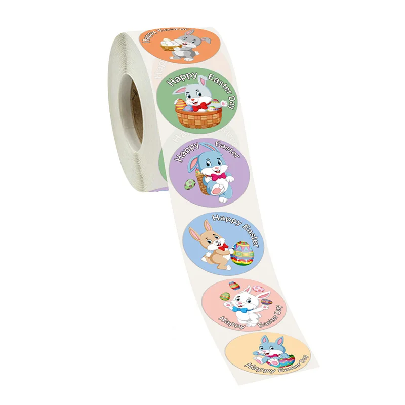 

500pcs Bunny Happy Easter paper Sticker Easter Rabbit Egg Baking Self Adhesive Sticker Labels Easter Party Gift Bag Box decor