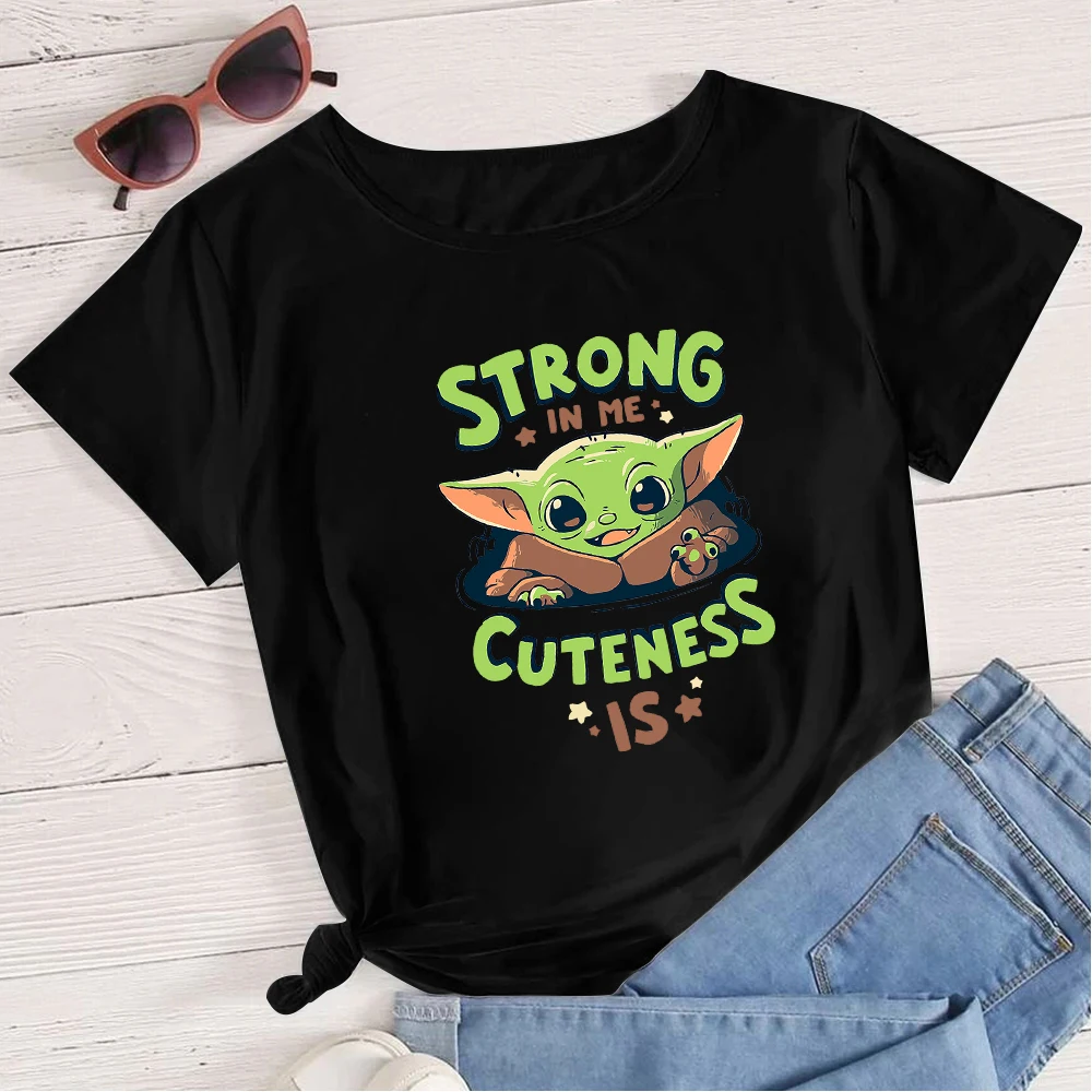 

Disney Plus Size Women's T-shirt Kawaii Baby Yoda Pink Tops Tee Young Fashion Lady T Shirt O-neck The Mandalorian Dropshipping
