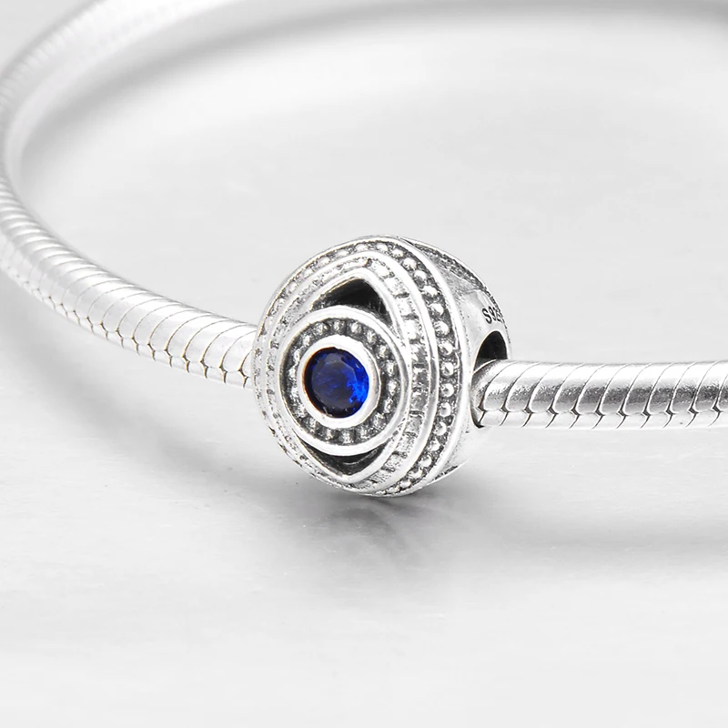 Подлинный 925 пробы Серебряный сглаза голубой глаз прозрачный CZ круглый бисер для