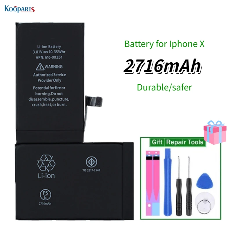 

Хорошее качество 0 кругов прочная Безопасная замена батареи Оригинальная батарея большой емкости с бесплатными инструментами для iPhone X