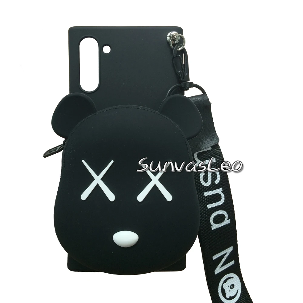 Black Violent Bear 3D кошелек для samsung Galaxy Note 10/Note 10 Plus, мягкий силиконовый чехол с изображением животных из мультфильма, чехол-кошелек, чехол для телефона с цепочкой и кабелем - Цвет: Black Violent Bear