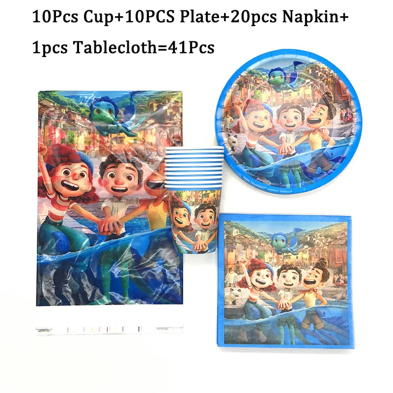 

41Pcs/61Pcs Luca Cartoon Party Decoration Tableware Paper Cups Plates Napkin Baby Shower Kids Birthday Party Decor Supplies