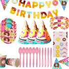 Украшение в виде пончика, детская одноразовая посуда, бумажные тарелки, товары для праздника, украшение для праздника ребенка