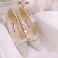 wedding shoes women bride shoes evening dress rhinestone satin white crystal stiletto heels annual dinner shoes new