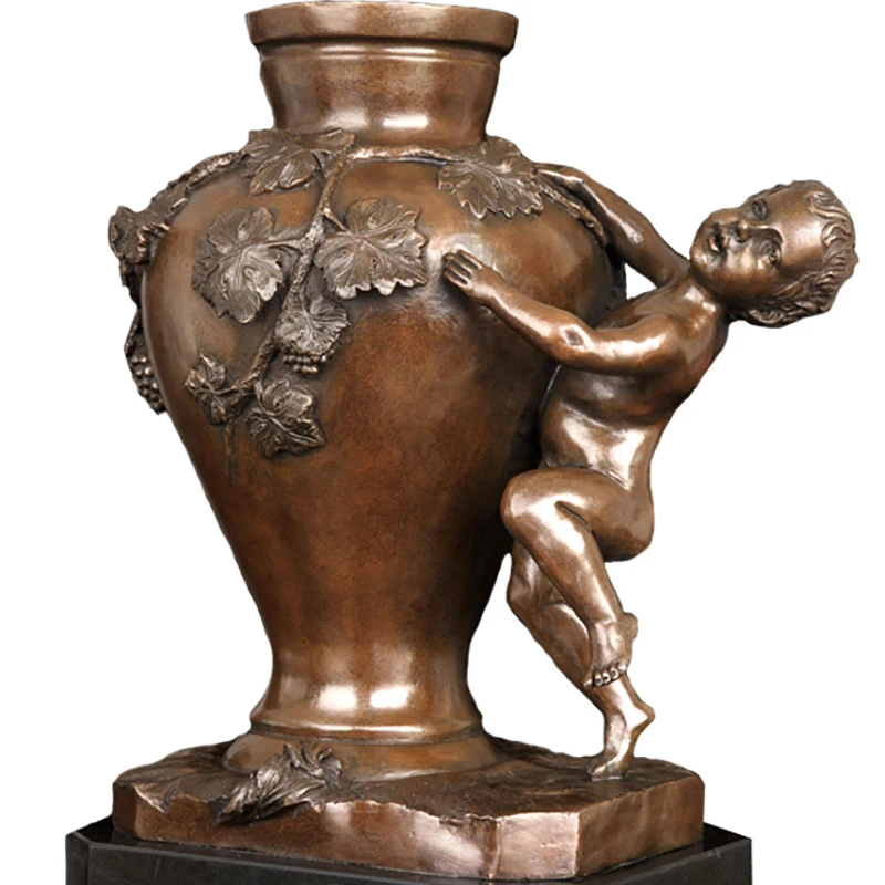 

ArtsHom DS-669 Europe Home Furnishing Articles Bronze Vase Sculpture with Kid Statues Antique Bronze Vase for Home Decoration