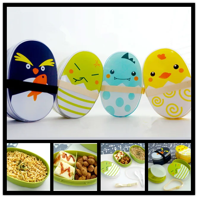 

96Pcs EMS Creative Cartoon Portable Japanese Lunch Box With Tableware Food-grade PP Kids Bento Box Microwave Food Container