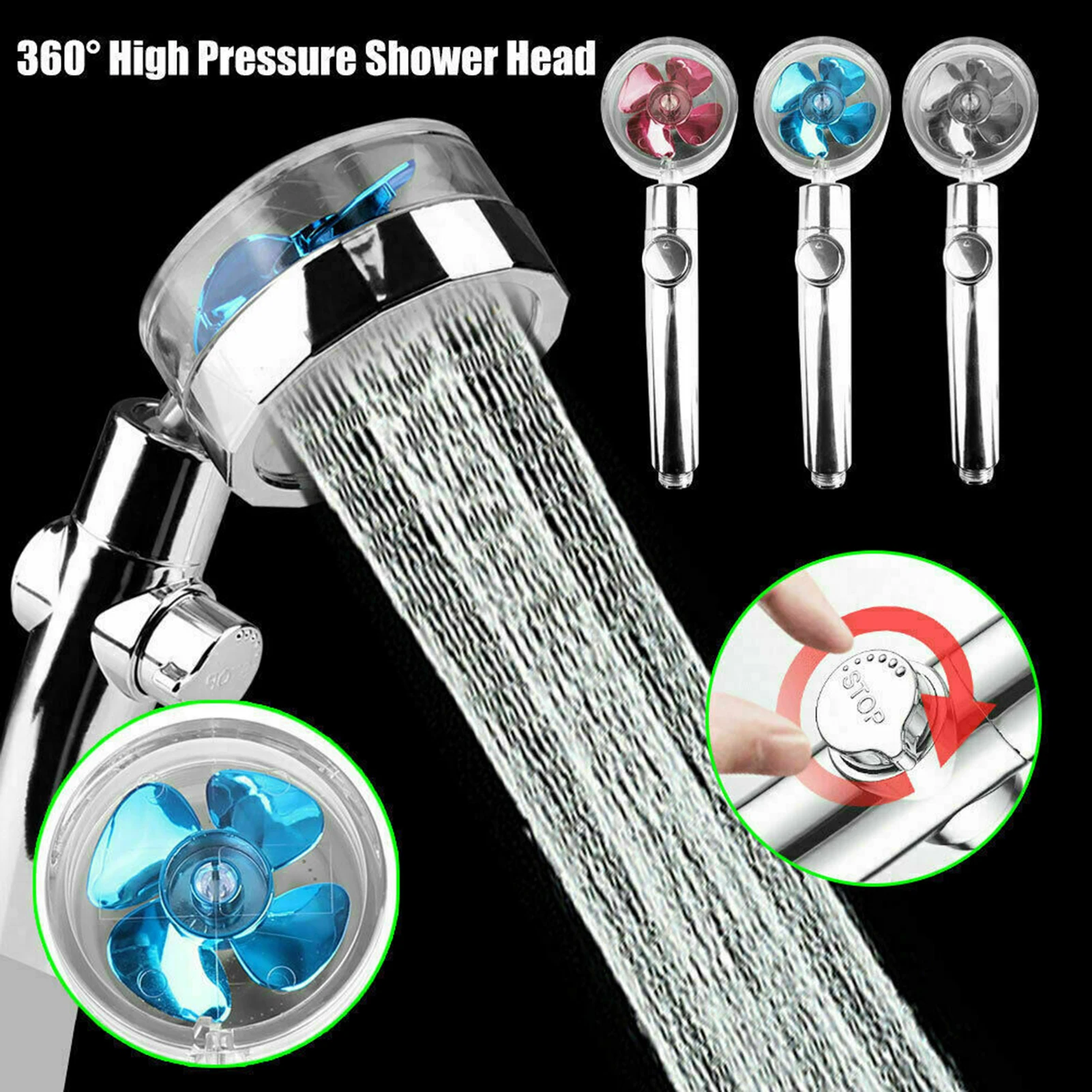 

2021 Shower Head Water Saving Flow 360 Degrees Rotating With Small Fan ABS Rain High Pressure spray Nozzle Bathroom Accessories