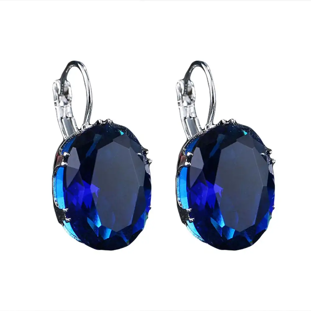 

Elegant Women Oval Faux Gemstone Inlaid Dangle Leverback Earrings Crystal Luxury Wedding Rhinestone Earring Jewelry Gift 2019