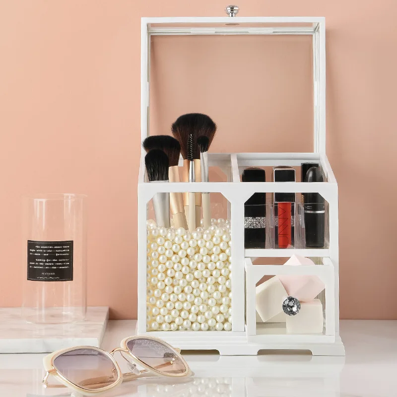 

Transparent Glass Makeup Brush Beauty Brush Storage Eyebrow Pencil Barrel Desktop Acrylic Storage Box Dust-proof Cover Brush