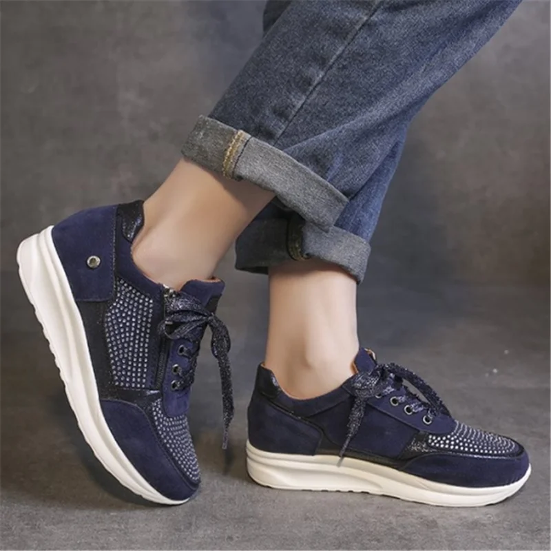 

2021 New Women Sneakers Ladies Elastic Thicken Heel Running Shoes Zipper Suede Platform Trainers Tenis Feminino Zapatos De Mujer