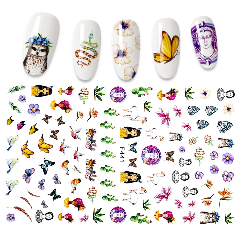 

2021, наклейки для ногтей с бабочками и цветами, клейкие обертки 3D для женского лица, декоративные наклейки для маникюра и дизайна ногтей