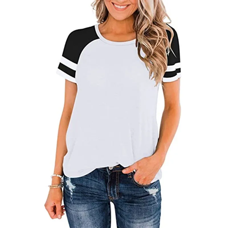 

Round Neck Color Block Loose Short Sleeve T-shirt Women 2021 New Summer Tees Tops Plus Size Streetwear Casual Tees Shirts Female