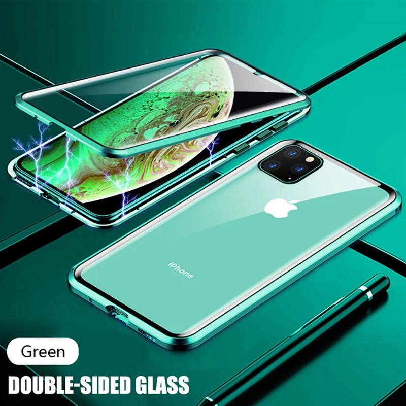 Double Sided Tempered Glass Case Mobile Phone Metal Magnetic Adsorption Protection Flip Cover For iPhone 13 12Pro XS Max XR X 8