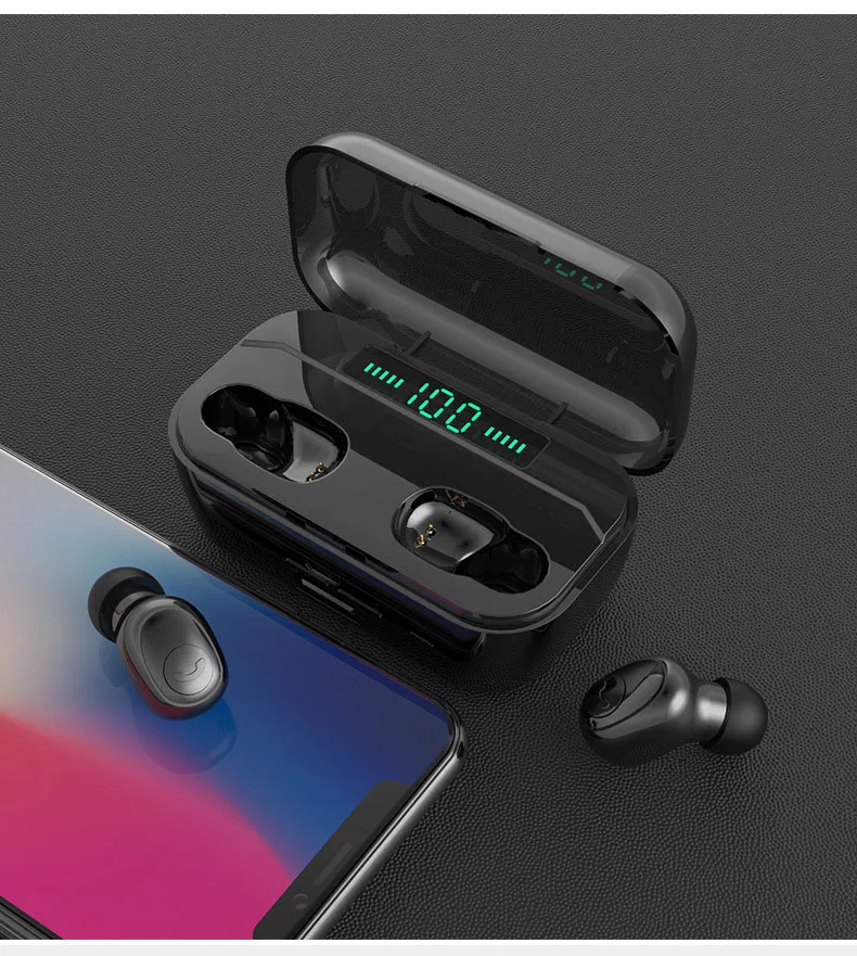 G02 TWS 5,0 стерео Bluetooth наушники беспроводные наушники 4000 мАч IPX7 водонепроницаемые Bluetooth наушники Спортивная гарнитура Touch - Цвет: black