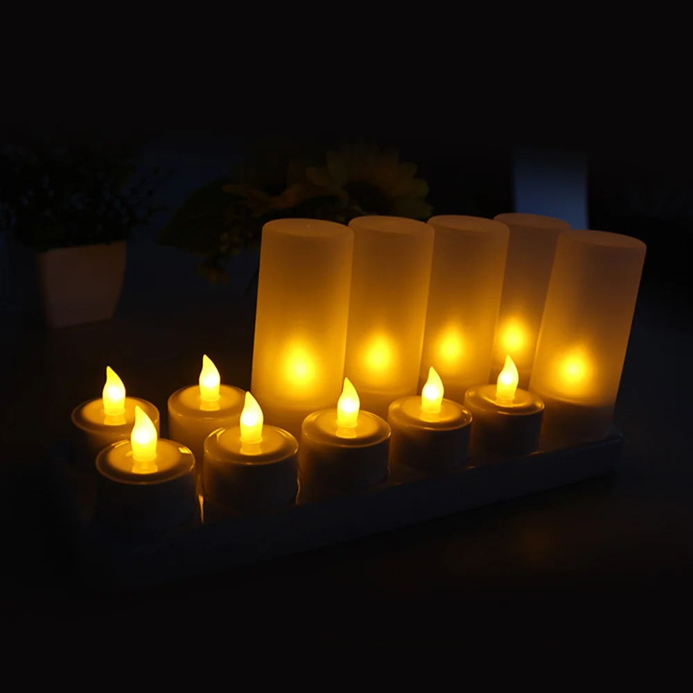 

12pcs LED Candles Light Set Rechargeable Tea Light Flickering Bulb Pillar Electric Flameless Candles Lamp Home Party Decoration