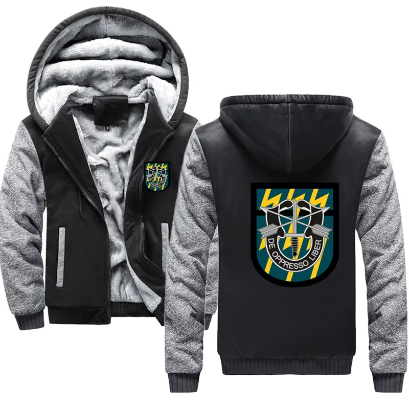 

12th Special Forces Group (United States - Historical) Hoodies Winter Camouflage Sleeve Jacket Men Fleece Sweatshirts