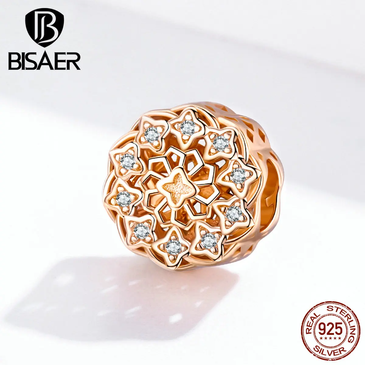 BISAER, Настоящее серебро 925 пробы, розы, цветы, окна, бусины, амулеты, подходят для шарма, браслеты, серебро 925, изготовление ювелирных изделий ECC1279