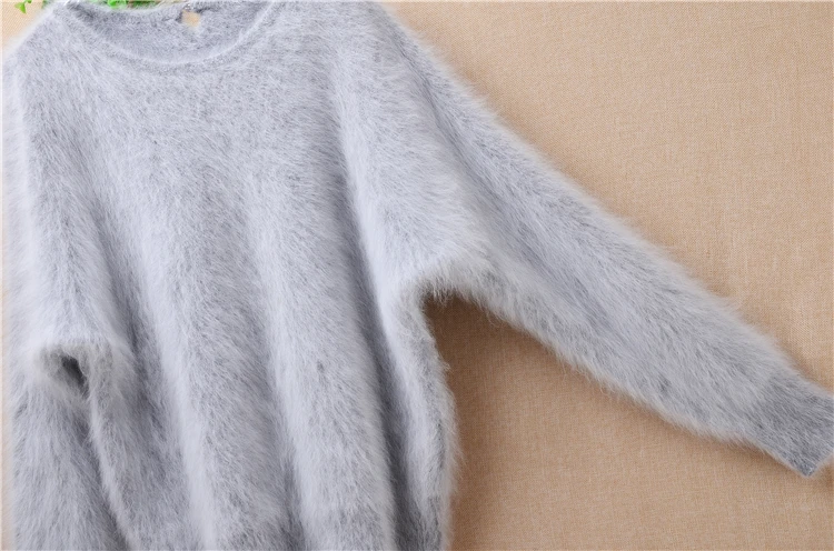 Повседневный модный Женский пушистый кашемировый вязаный пуловер с длинными