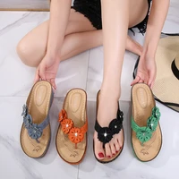 summer new women shoes pinch slides outer wear leisure fashion wedges flower solid med 3cm 5cm non slip high quality large size