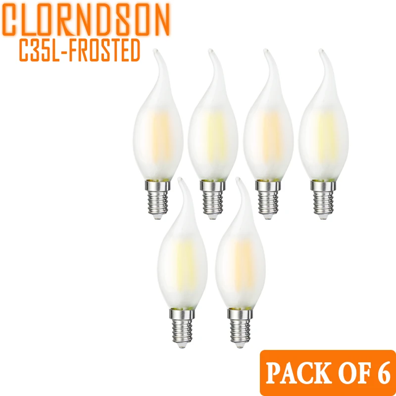 Pack of 6 Dimmable LED Frosted 2W-8W Led Decor E14/E12 Vintage Retro Candle Tail 110V 220V Filament Bulbs Lamp Chandelier Light
