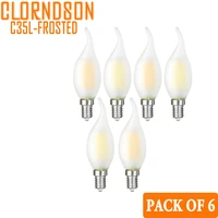 pack of 6 dimmable led frosted 2w 8w led decor e14e12 vintage retro candle tail 110v 220v filament bulbs lamp chandelier light