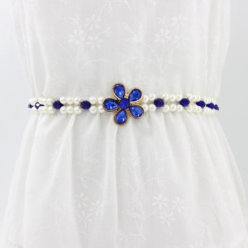 

Waist Flower Buckle Chain Cummerbunds Elegant Women Pearl Crystal Belt Female Girls Dress Crystal Strap Waistband Gift