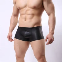 sexy mens boxer underwear pu leather sexy underpants cool breathable male boxer shorts mens cueca u convex pouch boxers