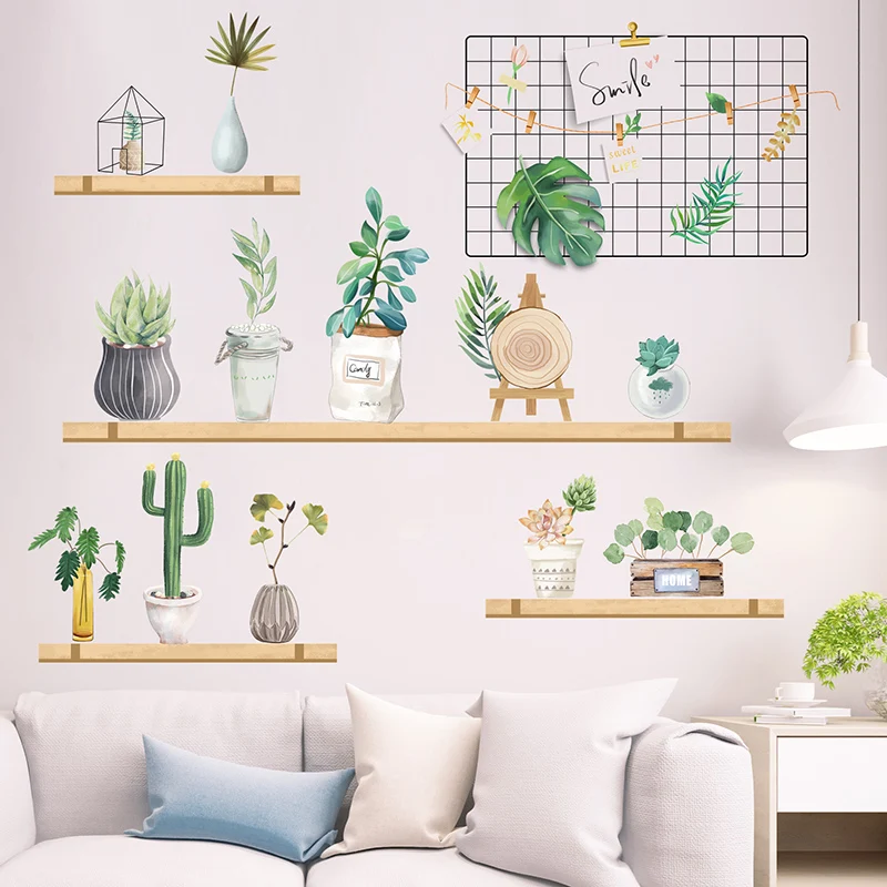 [SHIJUEHEZI] Дерево листья наклейки на стену ПВХ материал DIY зеленые горшечные
