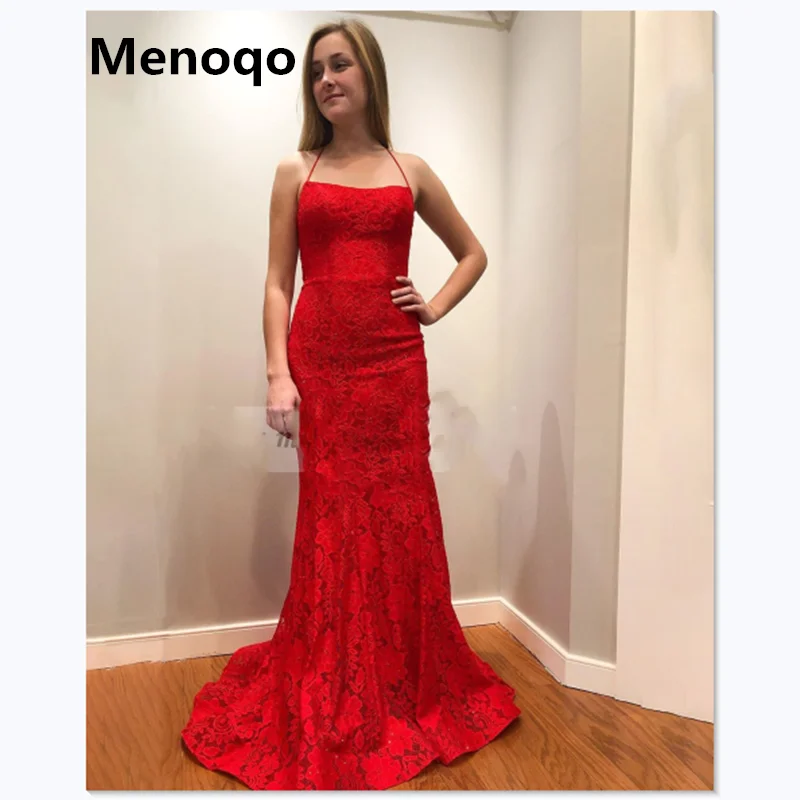 

Elegant Red Evening Dresses 2020 Long Spaghetti Straps Prom Party Gowns Mermaid Open Back Prom Gowns Custom Made