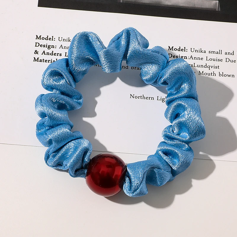 

1Pcs Woman Fashion Scrunchies Satin Fabric Hair Ties Girls Ponytail Holders Rubber Band Elastic Hairband Accessories Red Pearl
